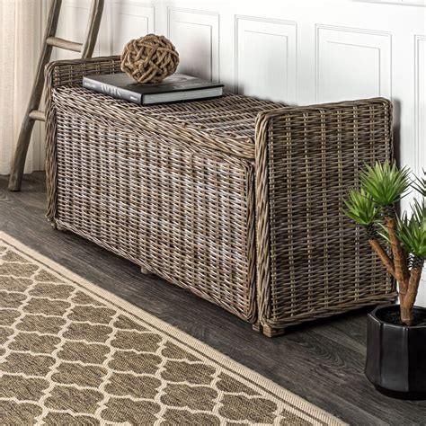 Bay Isle Home Searcy 4750 Wicker Trunk Storage Bench Gray And Reviews