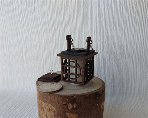 112 Dollhouse Miniature Hanging Lantern Light In Solid Walnut Japanese