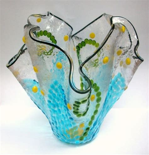 Fused Glass Vase Flower And Swirls Aqua Green By Vickylynndesigns