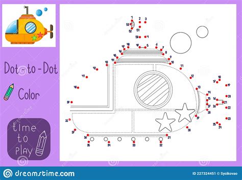 Child Game. Connect the Dots. Submarine. Colors Stock Vector
