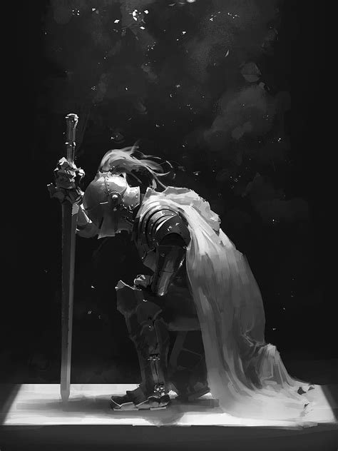 Hd Wallpaper Grayscale Of Knight Kneeling Holding A Sword Wallpaper