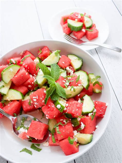 Watermelon And Cucumber Salad With Mint Feta The Produce Moms