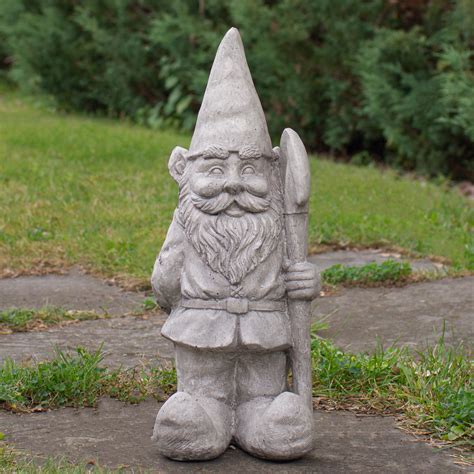 185 Gray Gardener Gnome With Shovel Outdoor Garden Statue Christmas