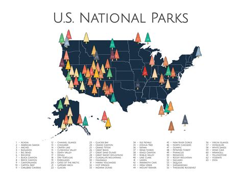 National Park Poster National Park Map 63 Us National Parks Etsy