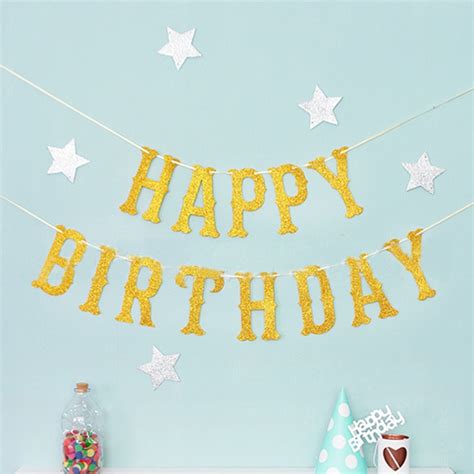 1 Set Novelty Gillter Gold Silver Happy Birthday Banner