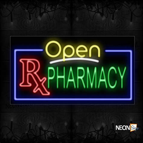 Open Pharmacy With Border And Rx Sign Neon Sign