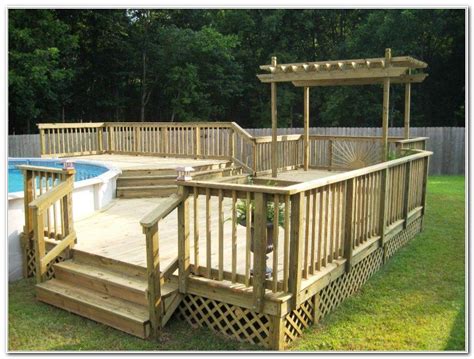 Firstly, make your decision about where to locate the pool and install a metal frame of the swimming pool on the site you chose. Above Ground Pool Deck Design Ideas | Pool deck plans ...