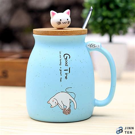 450ml Ceramic Cat Mug Colorful Cup With Lid And Spoon Milk Etsy