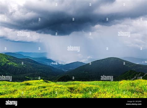 Amazing Flowing Rainy Clouds In Evening Mountains Beautiful Nature Of