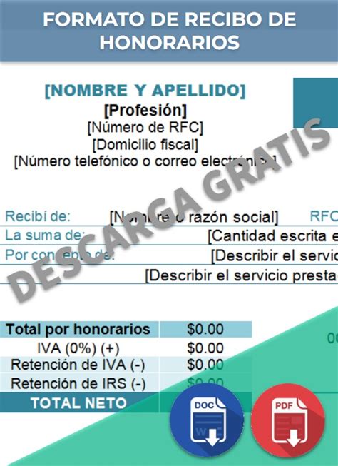 Recibo De Honorarios Ejemplos Formatos Word Excel