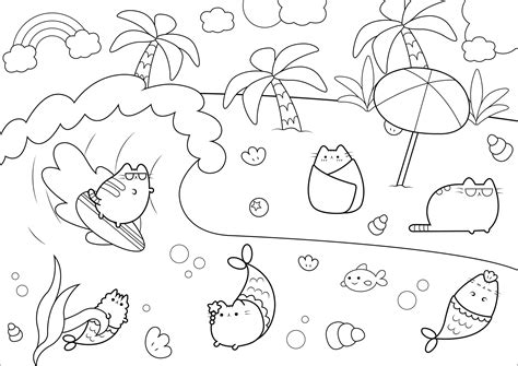 Chats Pusheen profitant de joyeuses vacances à la plage | Coloring