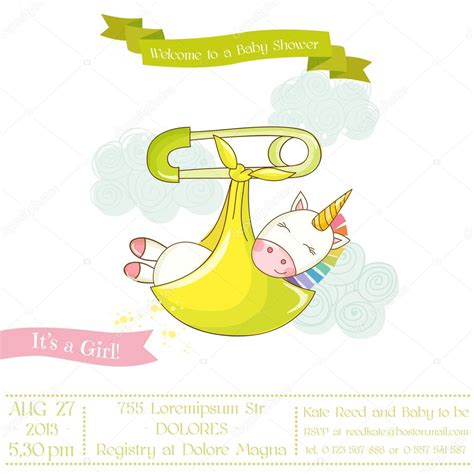 Baby Shower Or Arrival Card Baby Unicorn Girl In Vector Stock