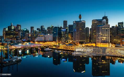 Darling Harbor Sydney Cityscape At Night Australia High Res Stock Photo