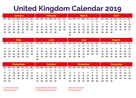 Printable 2019 Holidays Calendar United Kingdom Uk Uk Holidays