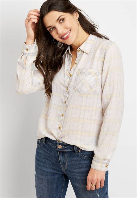 Plaid Long Sleeve Button Down Shirt How To Roll Sleeves Shirt Tail