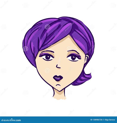 Vector Cartoon Avatar Of Girl With Purple Hair Stock Illustration