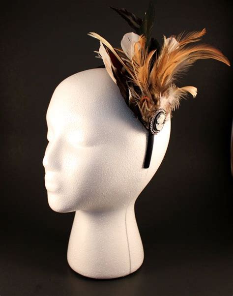 Black White And Brown Feather Fascinator Headband With Cameo Etsy