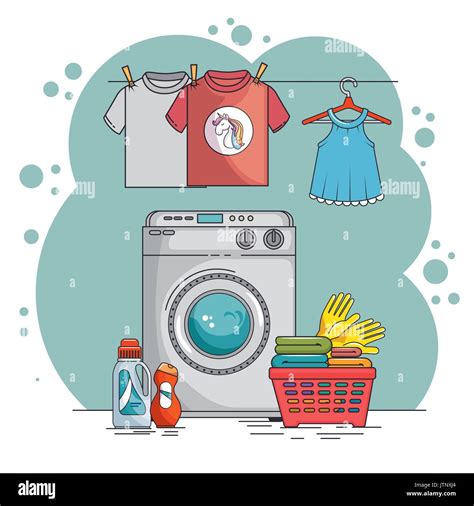 Laundry Room With Washing Machine And Clothes Vector Illustration Stock