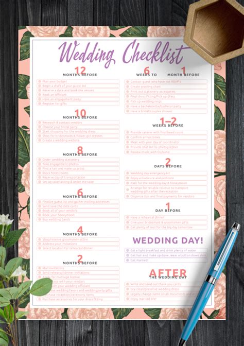 Wedding Timeline Checklist Printable