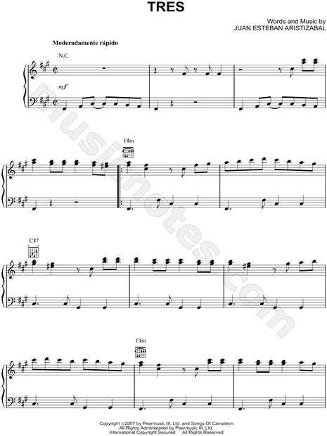 Juanes Tres Sheet Music In F Minor Download And Print Sku Mn0071837