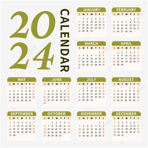 Gambar Kalendar 2024 Hijau Ringkas Dua Ribu Dua Puluh Empat Kalendar