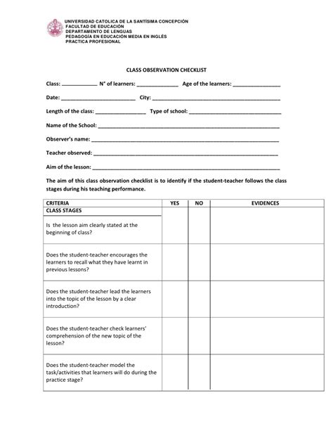 They are courtesy of other teachers who kindly accepted to share their materials with others. Class observation checklist (Class stages)
