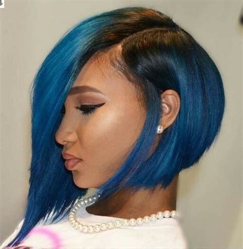 Stylish Asymmetrical Ombre Blue Bob Colored Weave Andor Wig Hair
