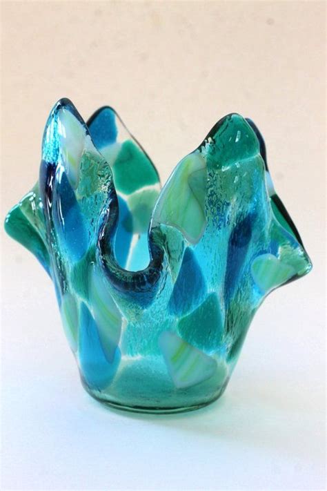 Fused Glass Vase Candle Holder Under The Sea Votive Dish Sea Etsy Fused Glass Artwork Fused