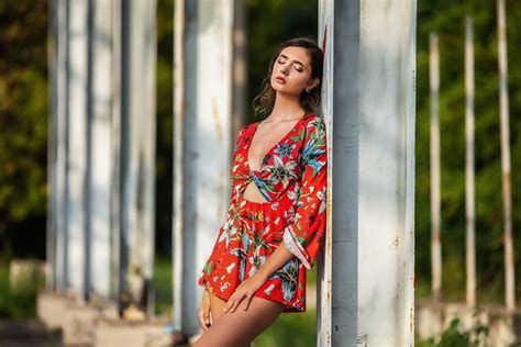 Wallpaper ID Brunette Playsuit Earring Depth Of Field Women Disha Shemetova