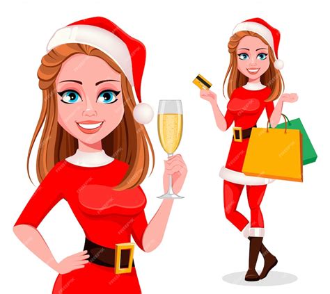 premium vector beautiful woman in santa claus costume