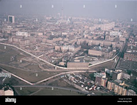 Aerial View Of Berlin With The Wall Winding Through The City Stock
