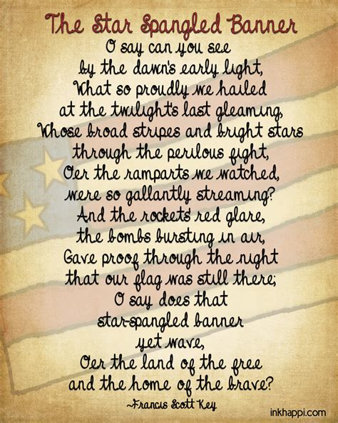 National Anthem Lyrics Printable Printabletemplates