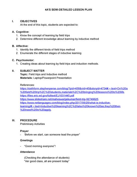 4as Lesson Plan On Teaching Science 4as Semi Detailed Lesson Plan I Objectives At The End Of