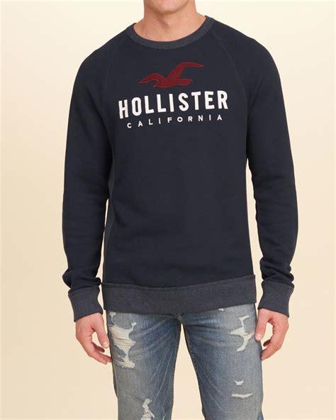 Lyst Hollister Logo Graphic Crew Sweatshirt In Blue For Men