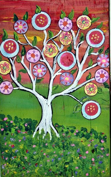 White Tree Of Life In Bloom Mexican Folk Art By I C Colors