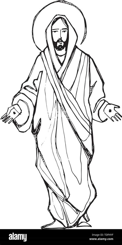 Hand Drawn Vector Illustration Or Drawing Of Jesus Christ With Open