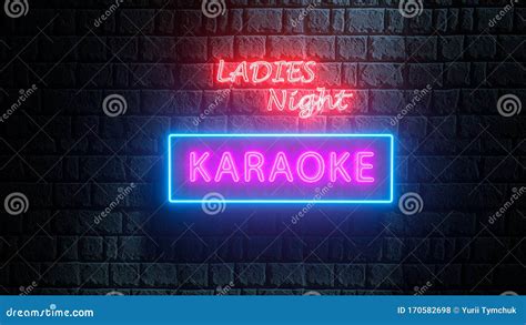 3d Karaoke Ladies Night Neon Sign On Brick Wall Illuminated Banner Bright Billboard Glowing
