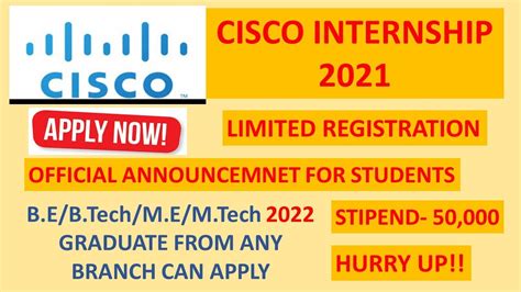 Cisco Internship For Students 2021 I Stipend 50k I Product Based