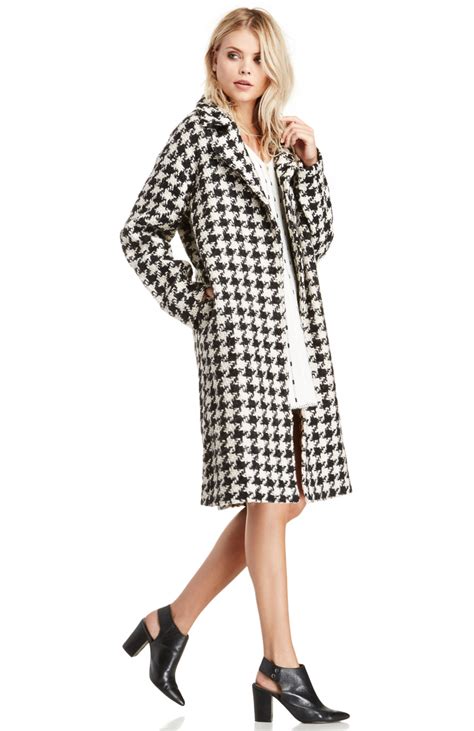 Glamorous Houndstooth Wool Coat In Blackwhite Dailylook