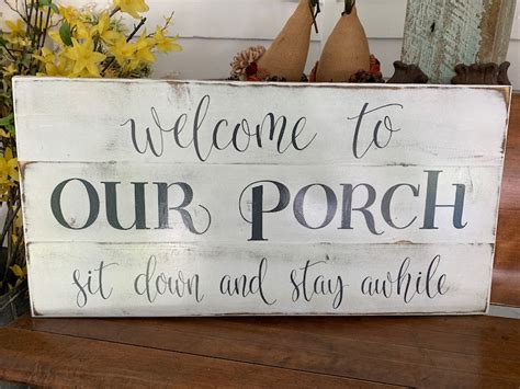 Welcome To Our Porch Signwooden Signhand Painted Signrustic Etsy