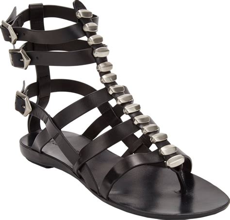 Lyst Sartore Studded Flat Gladiator Sandals In Black