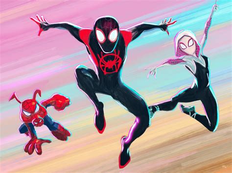 spider man art print miles morales gwen stacy spider gwen etsy