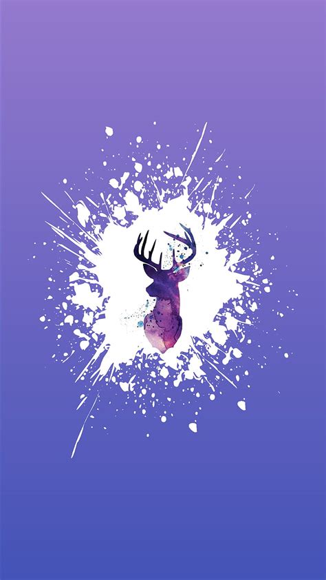 Deer Animal Minimal Purple Splash White Hd Phone Wallpaper Peakpx