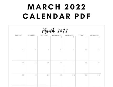 March 2022 Calendar Pdf Print Etsy