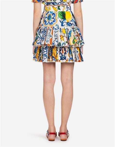Dolce And Gabbana Majolica Print Cotton Skirt In Blue Lyst
