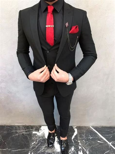 Men Black Piece Suit Formal Fashion Designer Luxury Slim Fit Etsy Black Suit Men Prom