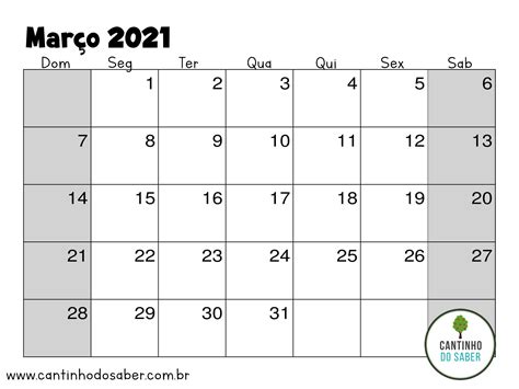 Calendario De Marco 2021 Atividades Para A Educação Infantil