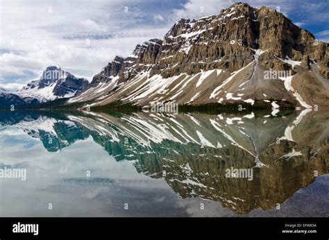 Crowfoot Mountain Reflected In Bow Lake In Banff National Park Stock
