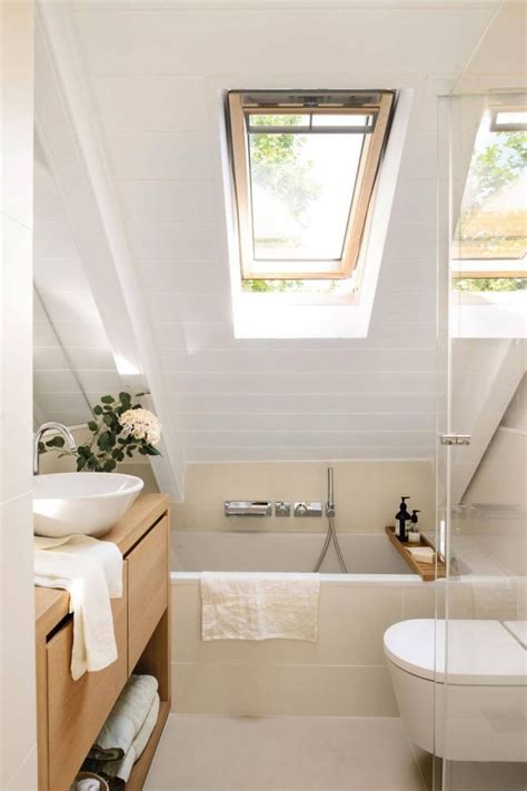 The best answer would be to start with the place that looks the worst and catches this reflects light and will show more space. smart layout of bathroom with sloped ceilings - Google Search (With images) | Loft bathroom ...