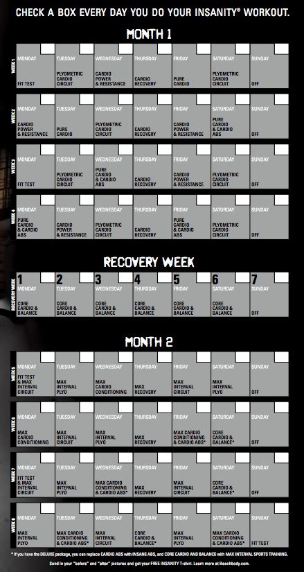 Insanity 60 Day Workout Calendar Running Workout Plan Bodyweight